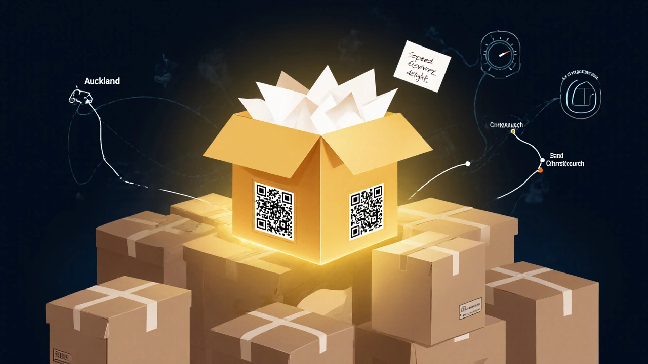 Glowing branded delivery box rising above ordinary packages, symbolizing superior unboxing experience