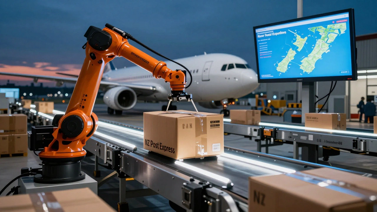 Logistics hub sorting parcels for overnight air shipment