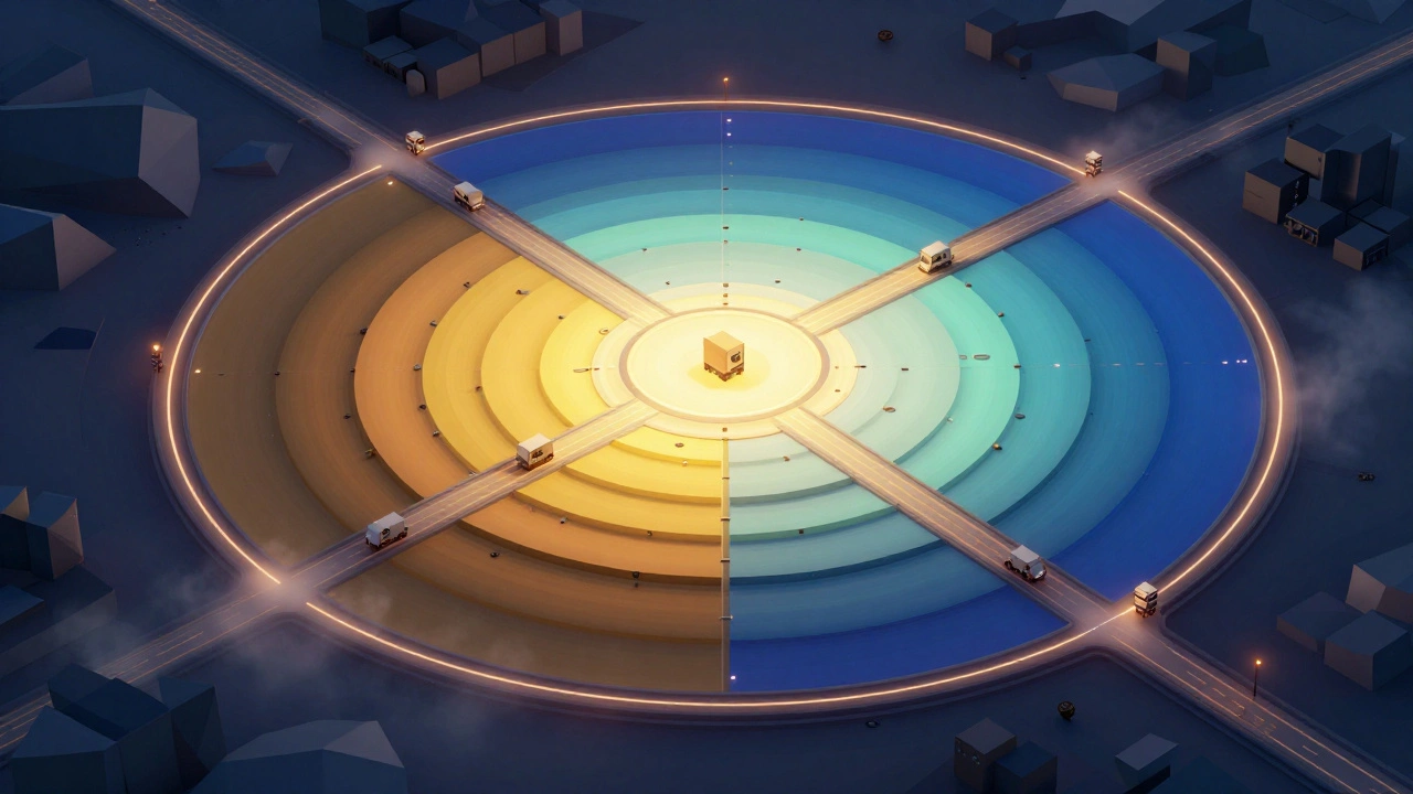 Abstract map with delivery zones and trucks