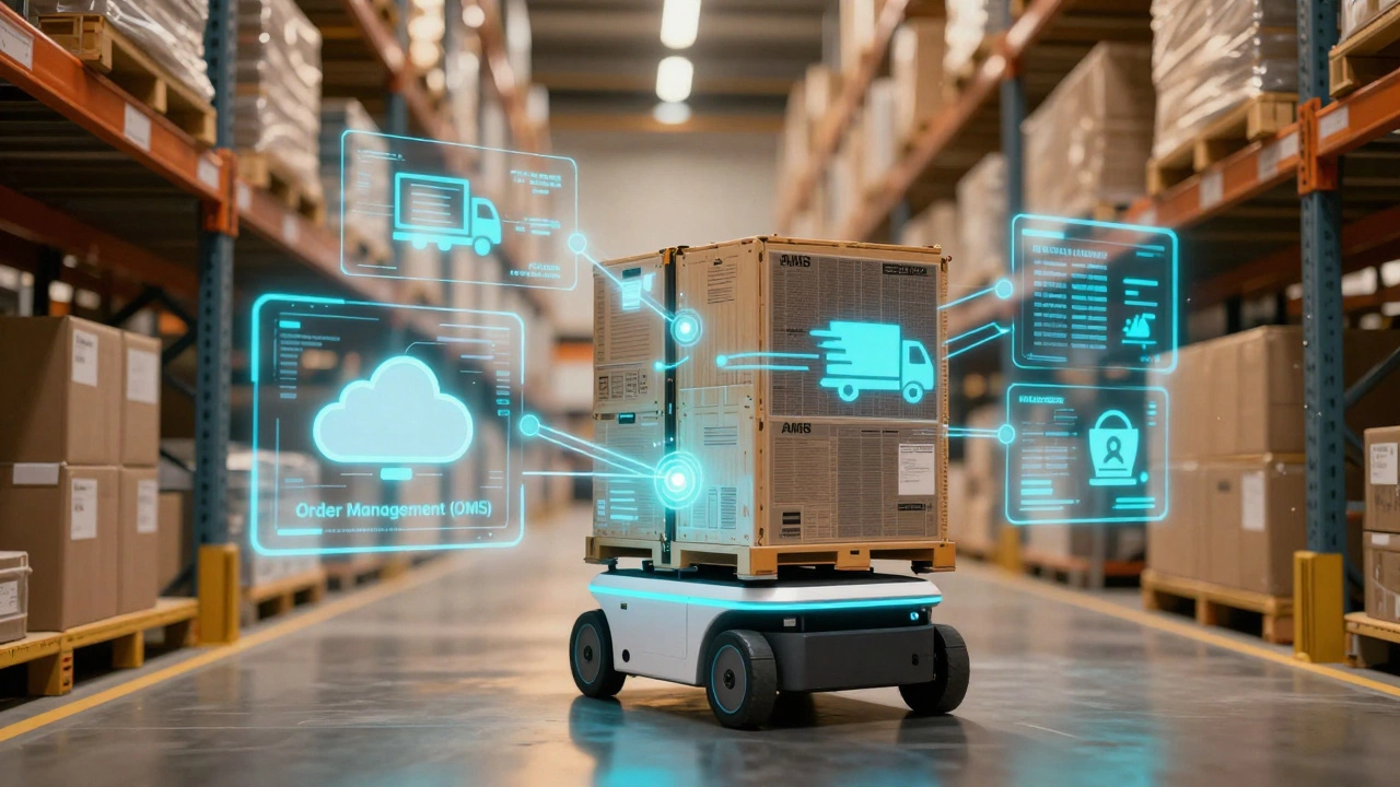 Autonomous robot moving shelves with holographic data connections