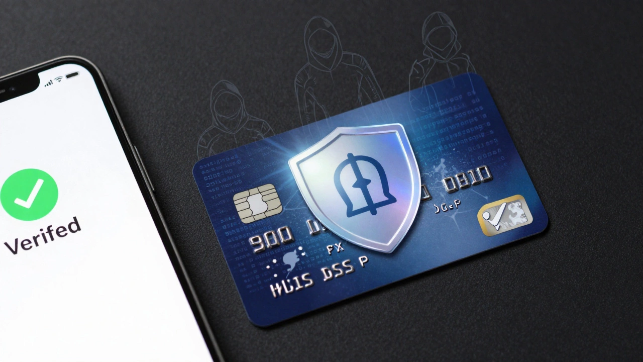 Credit card protected by a holographic security shield against digital threats