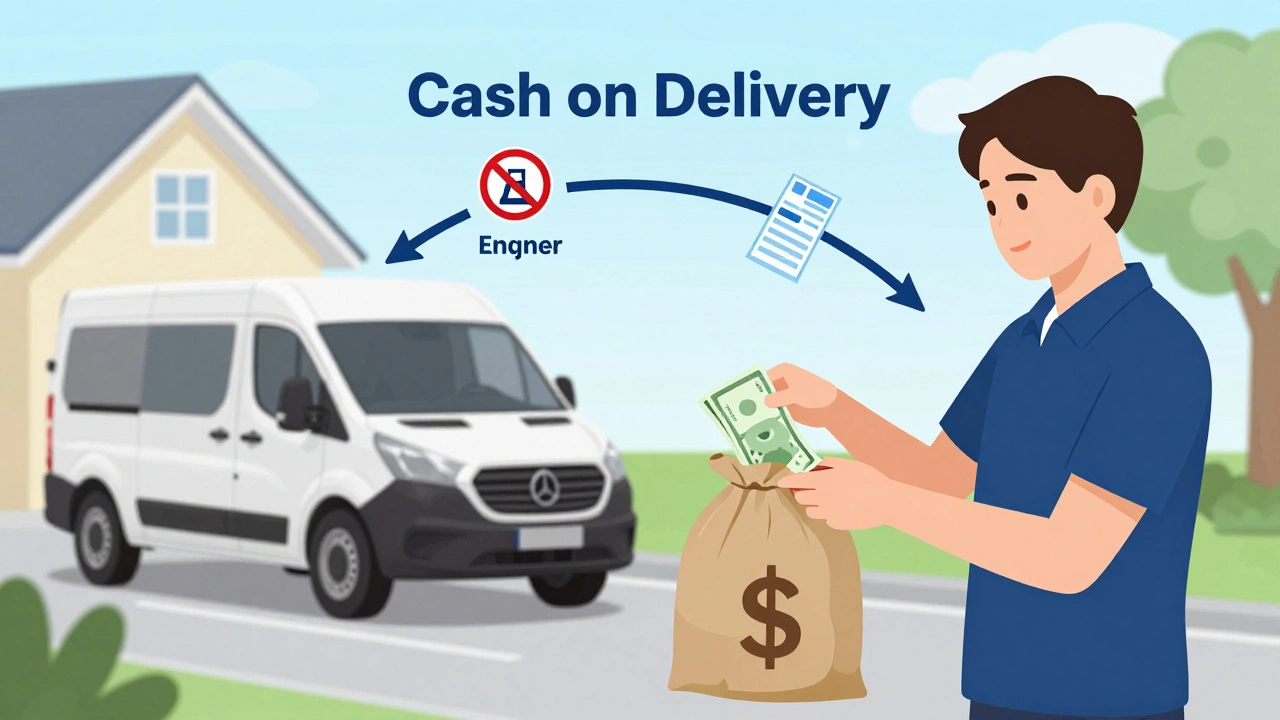 Illustration showing cash flowing from customer to courier securely