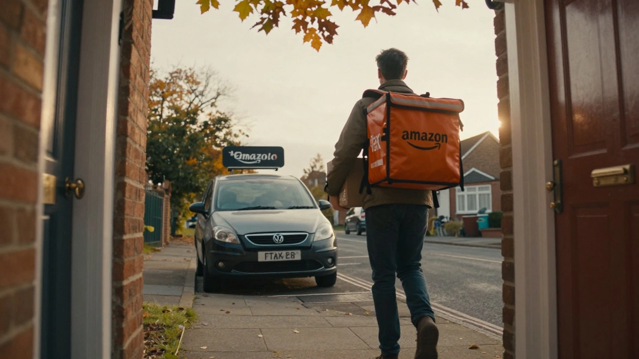 Amazon Flex driver delivering a package to a home door