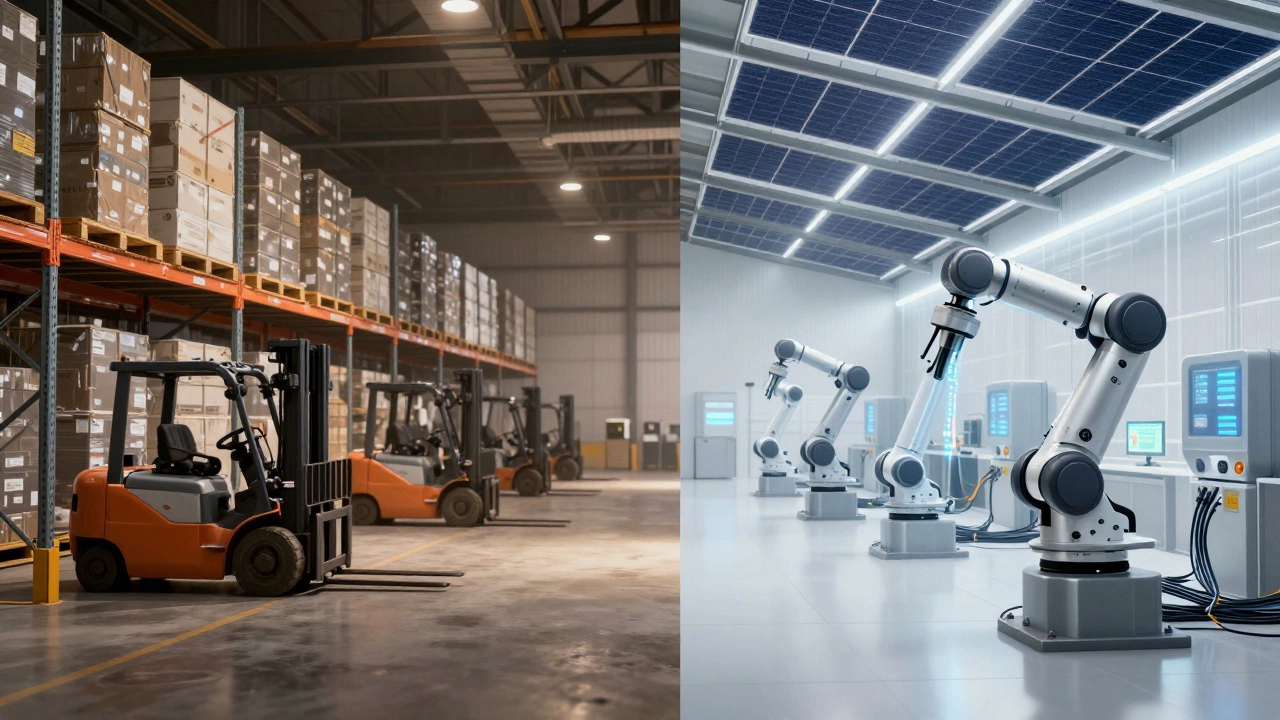 Comparison of traditional static storage vs high-tech automated facility