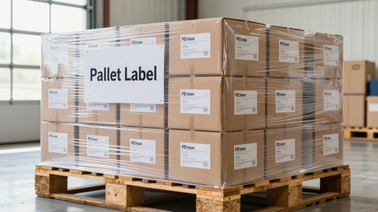 Labeled Amazon pallet ready for shipping