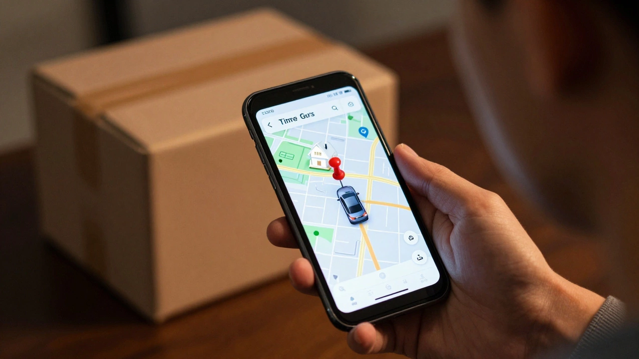 Person checking real-time package tracking on smartphone screen