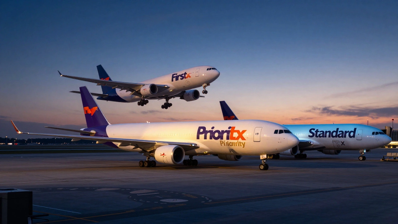 Airport tarmac illustrating different overnight delivery speeds and priorities