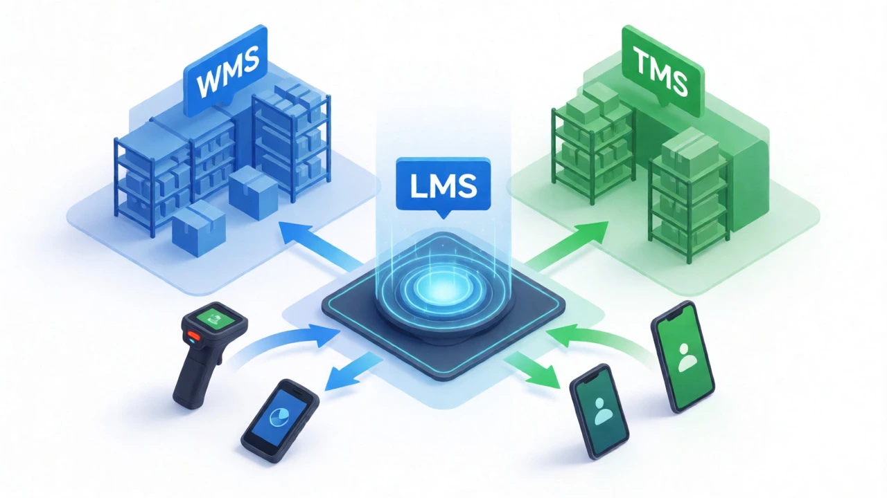 Diagram showing LMS integrating with WMS and TMS