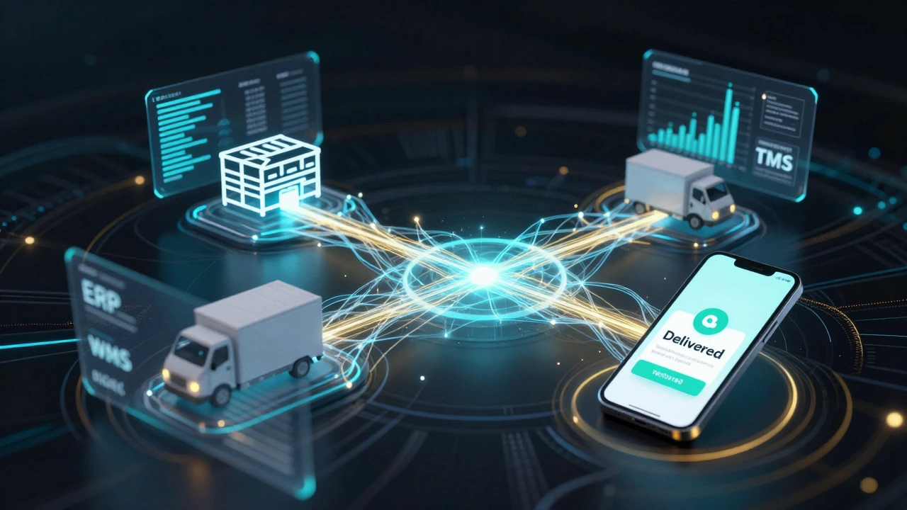 Digital visualization of connected supply chain data systems.
