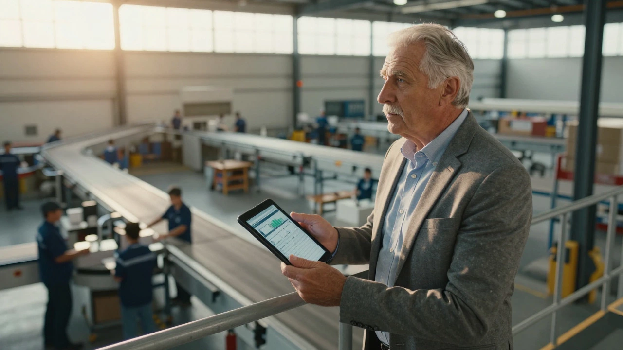Warehouse manager overseeing operations from mezzanine level