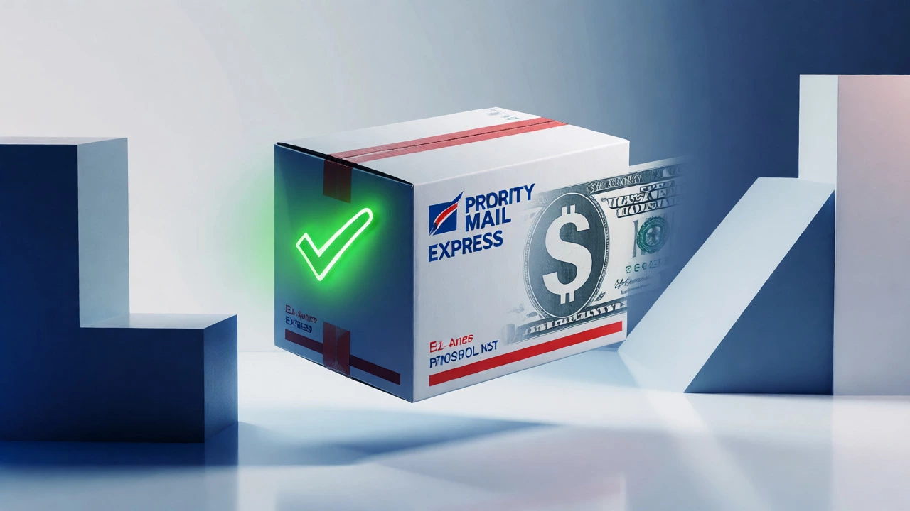 Conceptual art showing an express package balancing delivery and refunds