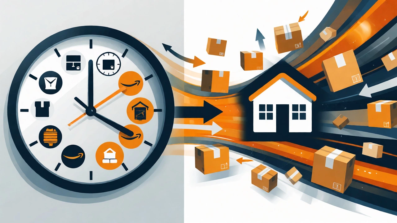 Conceptual graphic comparing slow standard shipping with fast same-day delivery routes.