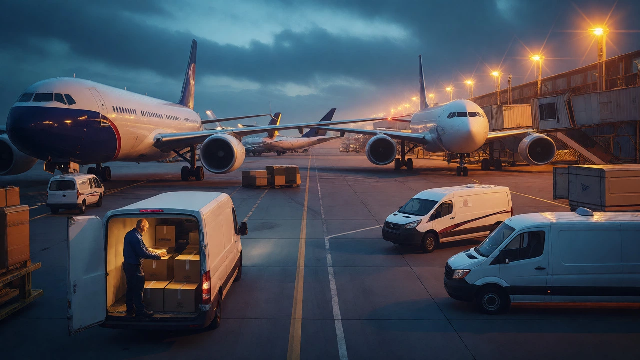 Logistics hub with workers packing boxes