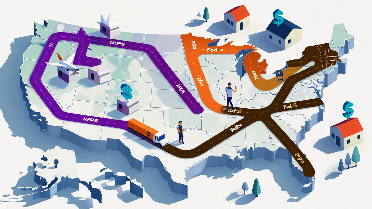 Map showing US shipping routes and costs