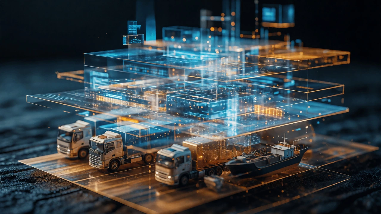 Abstract floating data layers above trucks