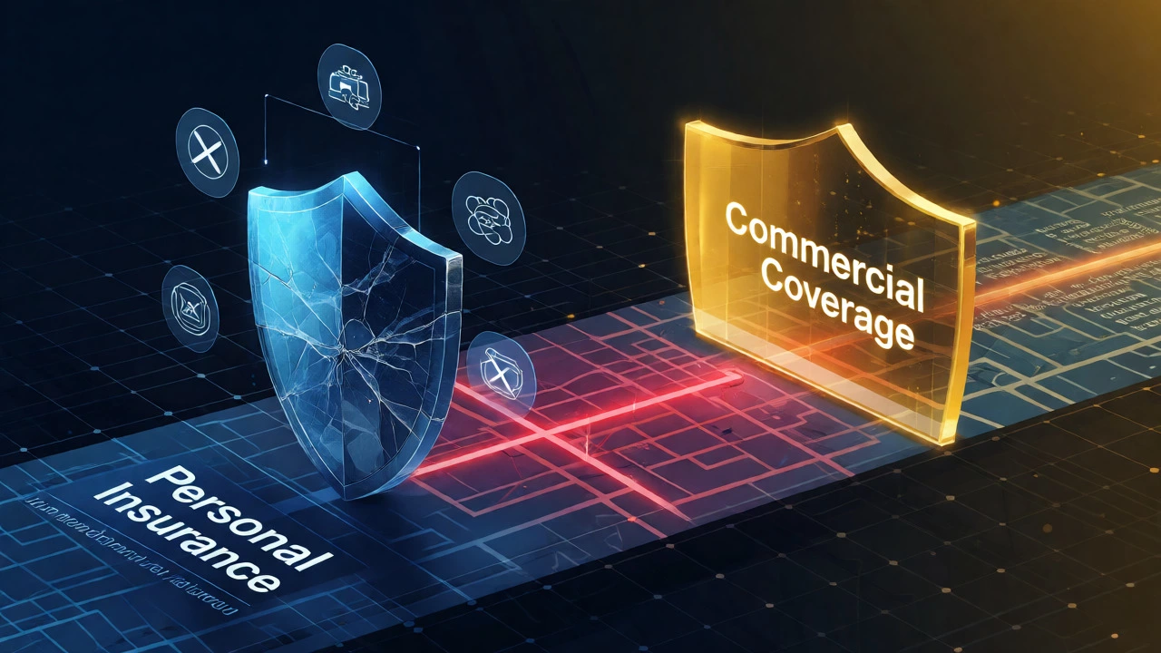 Conceptual art showing personal vs commercial insurance shields