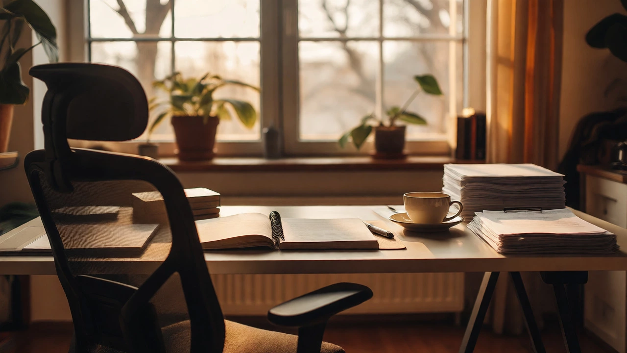 Cozy home office workspace with natural light, suggesting remote logistics work.